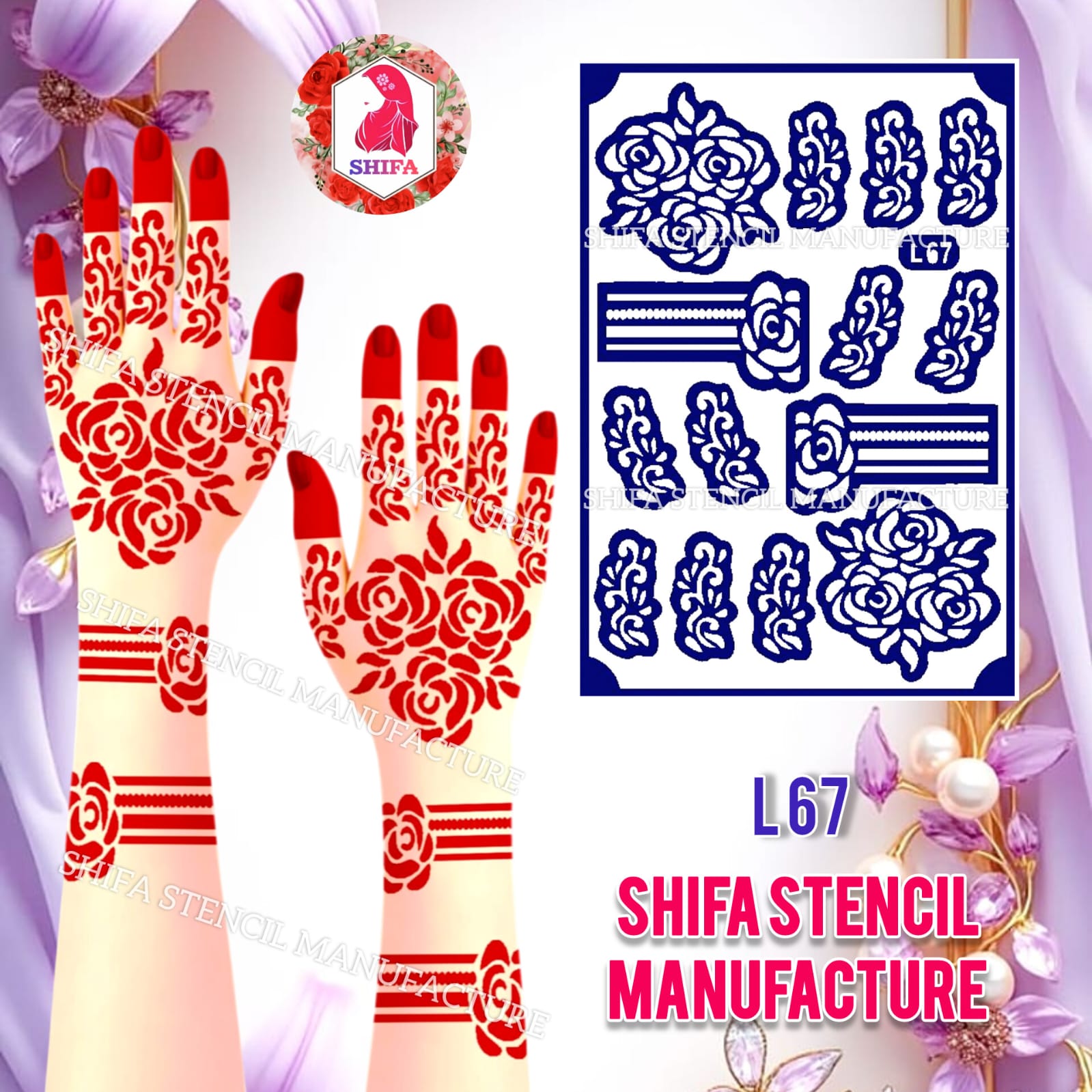 L 67 Bouquet of Roses Sticker Overview Henna Stencil - Shifa Stencil